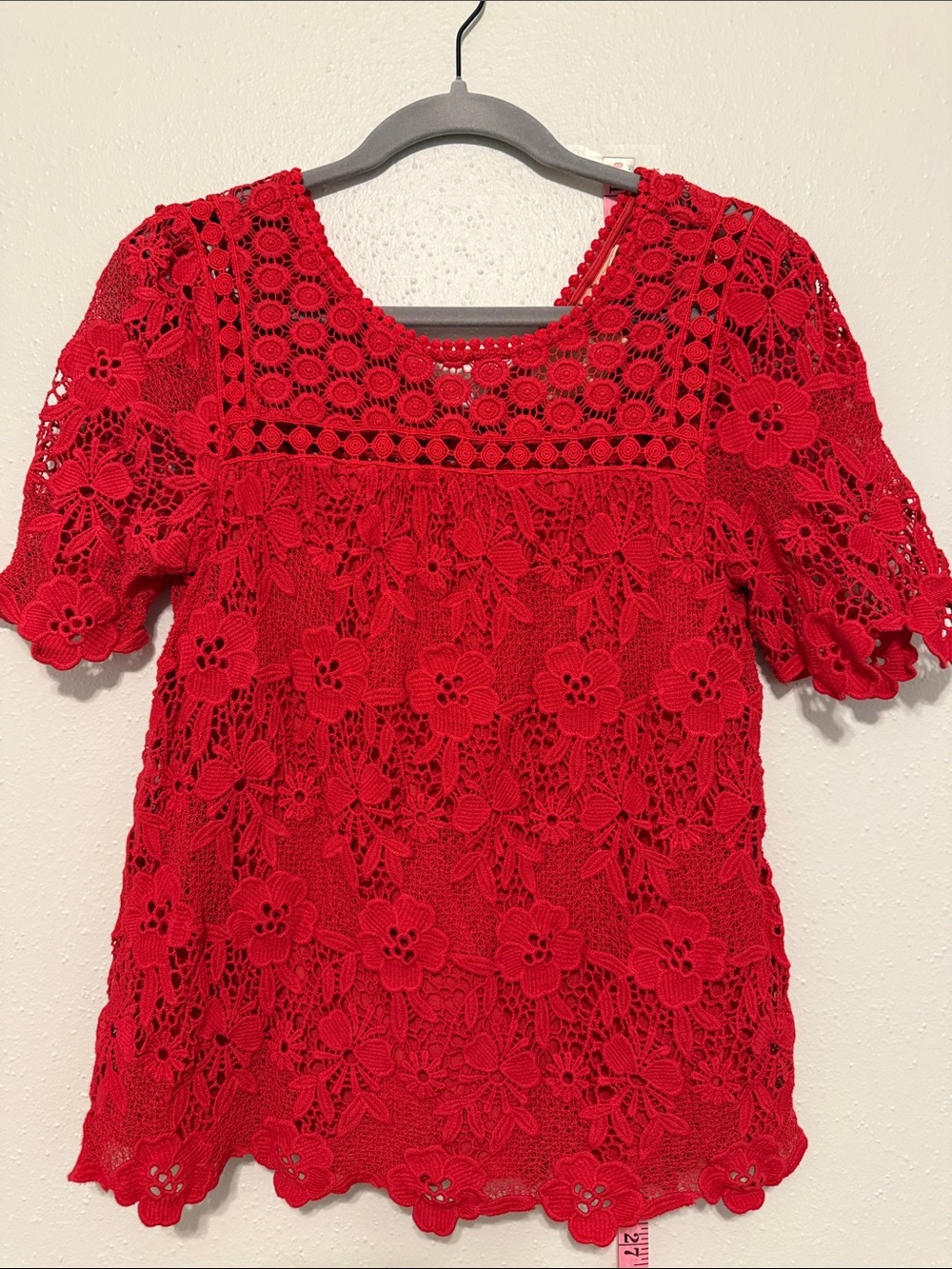 Anthropologie Red Floral Lace Top